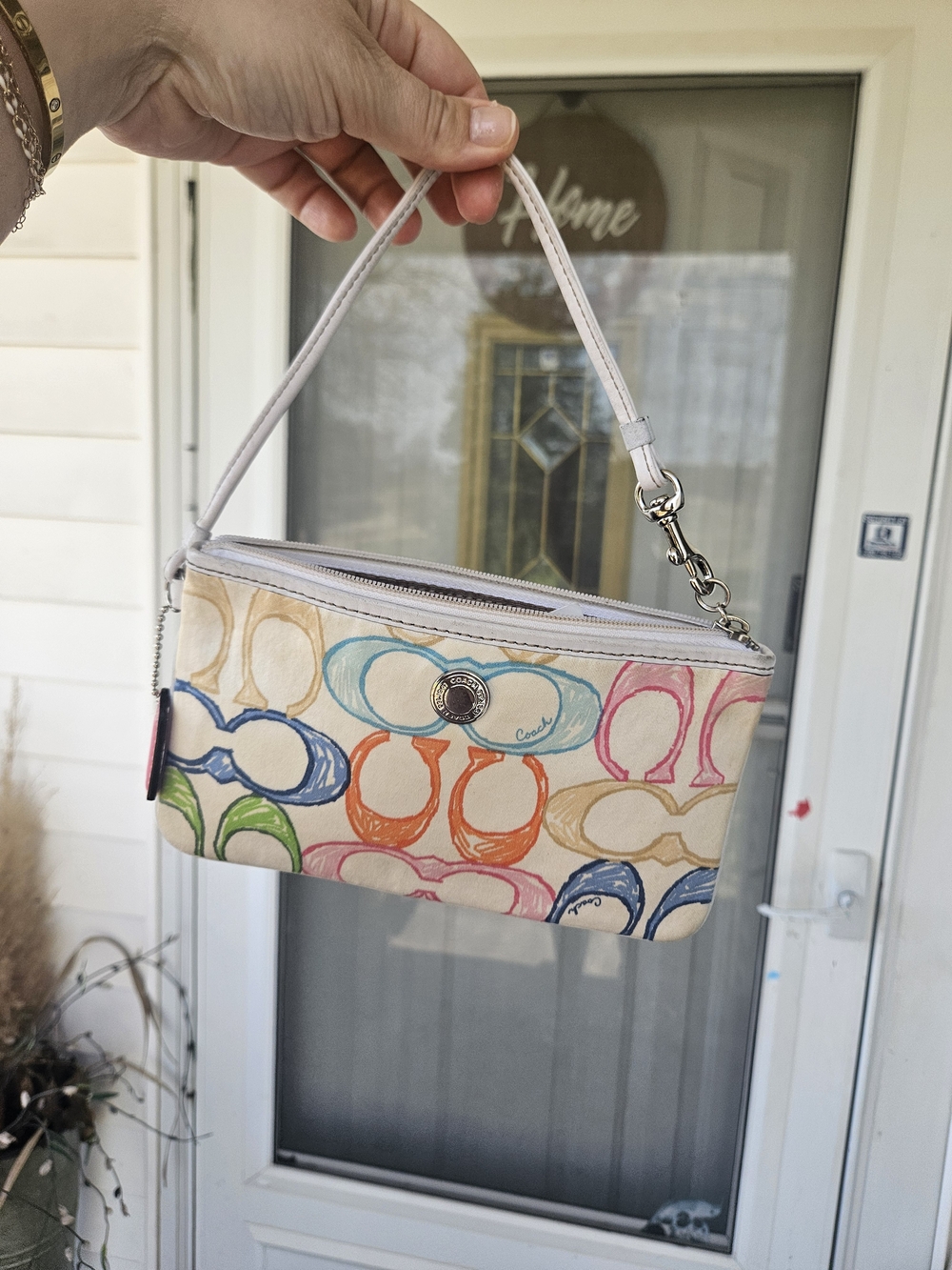 Coach Multicolor Signature Canvas Wristlet in Cream, Blue, Orange, Pink, Green